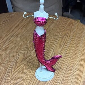 Pink Sequin Mermaid Tail jewelry necklace stand